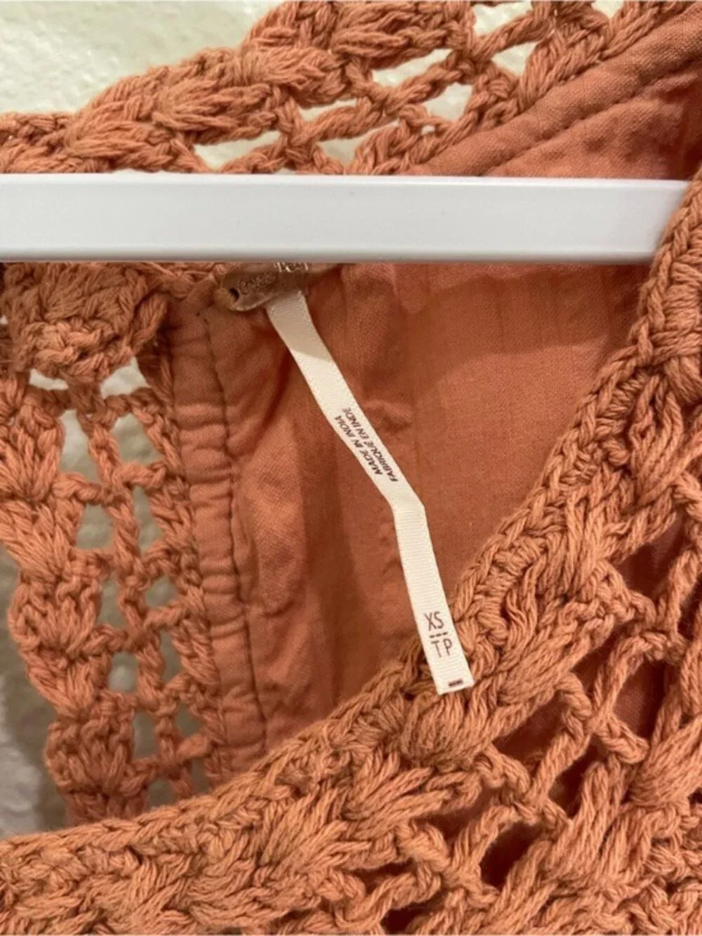 Free People Crochet Feminine Long Sleeve Top Boho Puff Sleeve Vintage